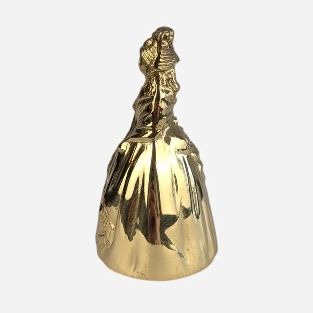 Vintage Gold‎ Tone Figural Lady Bell Crinoline Skirt Basket Brass 4 in